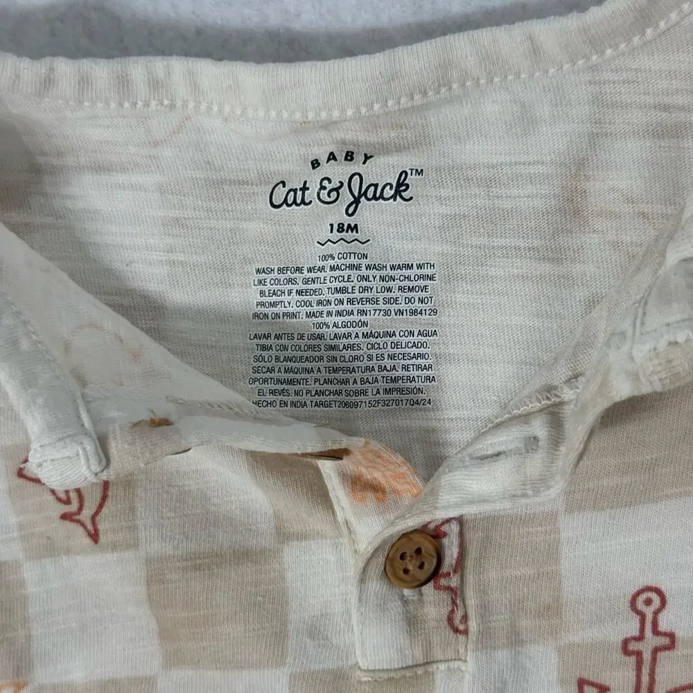 Cat & Jack Baby Beige & White Checker 2 Piece Outfit Size 18 Months